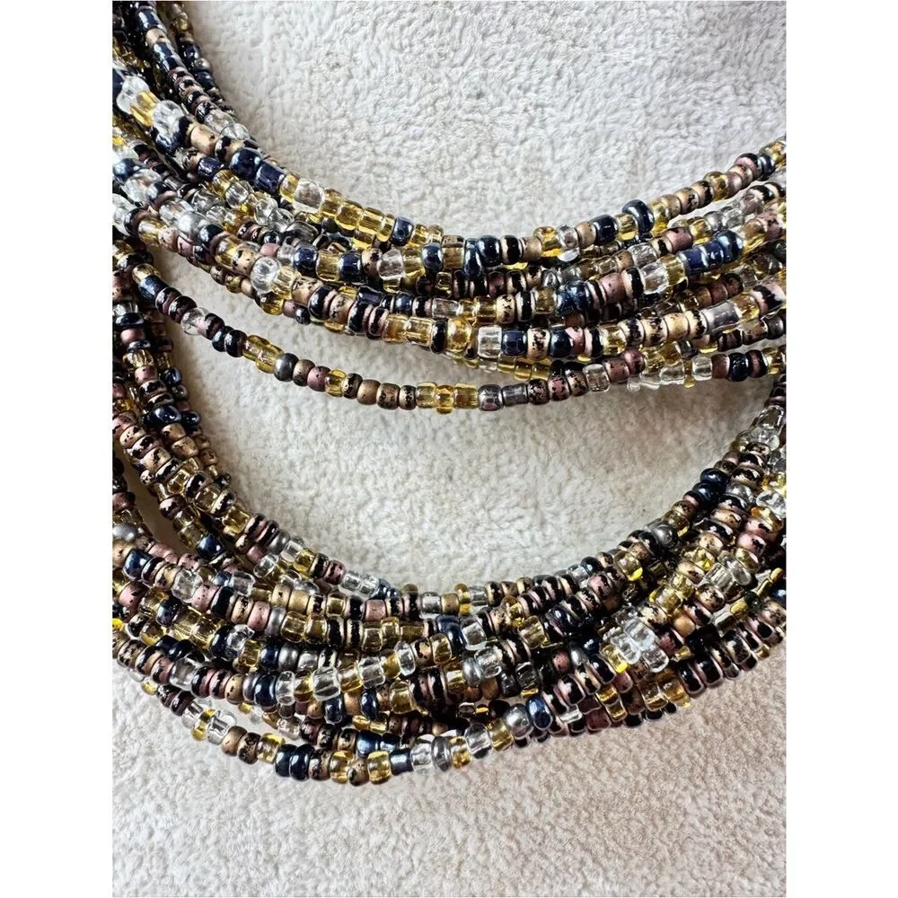 Multi-Strand Seed Bead Necklace in Black and Gold